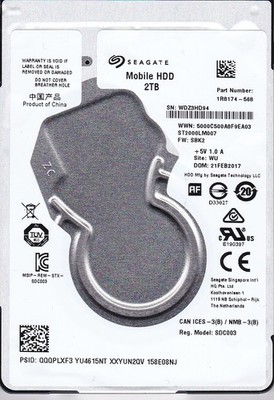 ST2000LM007 pn: 1R8174-568 fw: SBK2 sn: WDZ3 WU FEB 2017 2TB SATA 2.5'' SEAGATE
