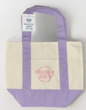 Trader Joe’s Mini Pastel Canvas Tote Bag PURPLE COLOR Limited (New With Tag)