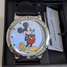 Mens Mickey Mouse watch MK1516 Accutime Corp Canvas band His and Hers Box Japan