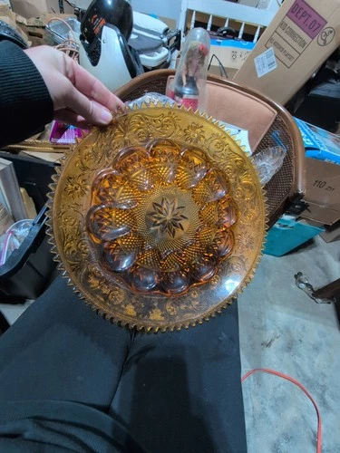 Tiara Indiana Glass Deviled Egg Platter, Sawtooth Amber, 12 1/4" Dia.