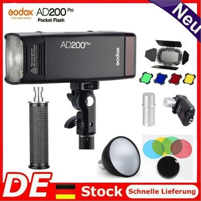 Godox AD200Pro TTL HSS Doppelkopf Blitz mit Akku + Reflektor & Kappe & Diffusor