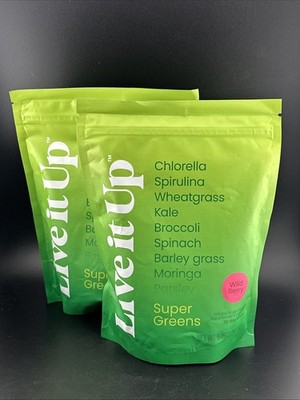 NEW LIVE IT UP Super Greens 60 day Supply WILD BERRY (2 Packs of 9.49oz) EXP2027