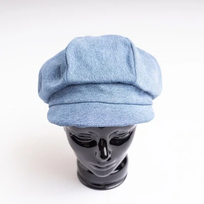 Upcycled Handmade Adult Medium Blue Denim Newsboy Cabbie Paperboy Hat - Image 1 of 4