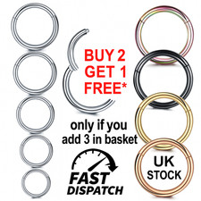 316L Stainless Steel Hinged Segment Nose Ring Hoop Clicker Face Ear Lip Septum