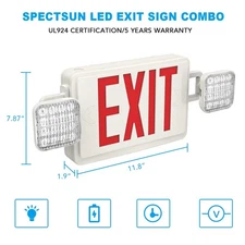 UL Listed-1 Pack Red Led Exit Sign Combo Light with Battery For  Emegency Light.