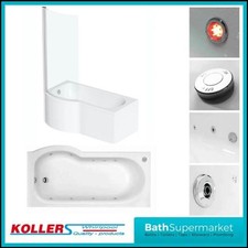 Whirlpool Jet P Shape Shower Bath 1700mm Left or Right With Panel & Screen