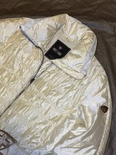 POSTCARD Luxury Ski Jacket Womens 8 Cream 100% Down Made in Italy Rhinestone Log