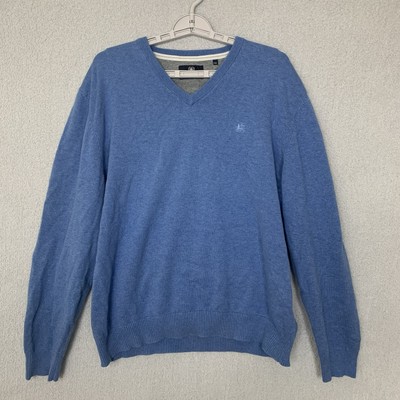 Lerros Sweater Men s 2XL XXL V-Neck Blue Long Sleeve Embroidered 100% Cotton