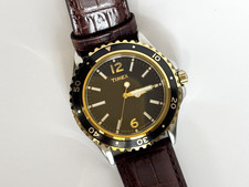 Timex Indiglo T2M564 Dual Toned 100m Brown Leather Quartz Men's Wristwatch