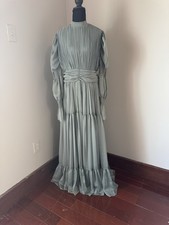 Summer Evenings Gray Pleated Maxi Dress XL, Balloon Sleeve, Ruffle Hem