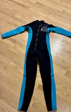 Hevto Wetsuit Youth 12 Slim Black Teal Full Body Neoprene Zip Surf Swim Dive NEW
