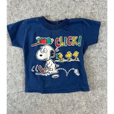 VINTAGE 70s Snoopy Peanuts Click Shirt Infant Baby 12mos Blue Graphic Tee 80s