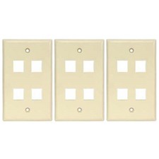 3x Ivory 4Port/Hole RJ45 Keystone Jack Insert Wall Plate Smooth Faceplate 1-Gang