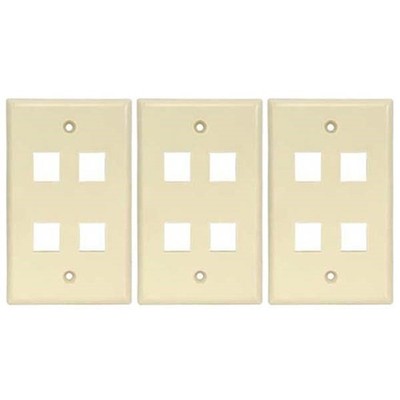 3x Ivory 4Port/Hole RJ45 Keystone Jack Insert Wall Plate Smooth Faceplate 1-Gang