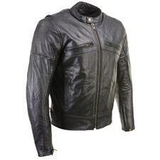 LKM17015 Men's Black Leather Vented Racer Style Motorcycle Bker Jacket w/CE Armo