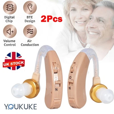 21ST CENTURY 2x Digital Hearing Aid Aids Kit Behind the Ear BTE Sound Voice Amplifier UK!