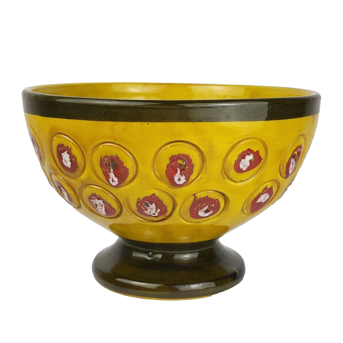 Vintage Mid Century Italian Art Pottery Bowl Yellow Lava Glaze
