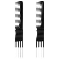 2 Pack Black Carbon Rat Tail Combs Teasing Combs Lifting Combs with Metal Prong