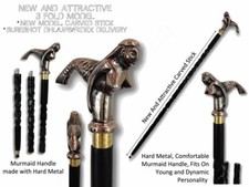 Antique solid brass mermaid head handle carved wooden walking stick Working