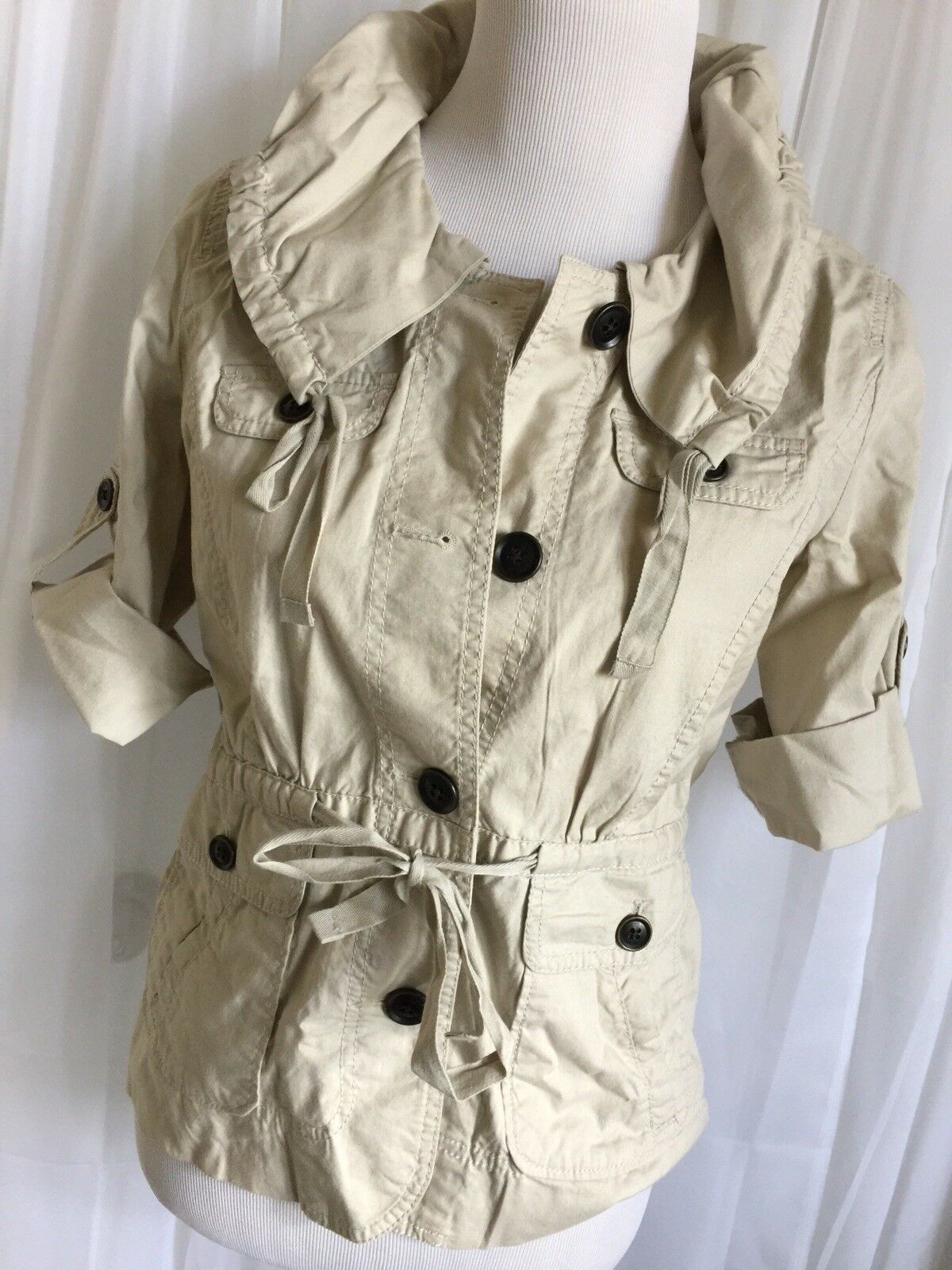 Ann Taylor Loft Tan Drawstring Button Front Light… - image 2