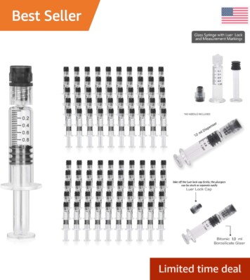 1ml glass luer lock syringe 100 pcs borosillicate reusable pyrex heat resista...