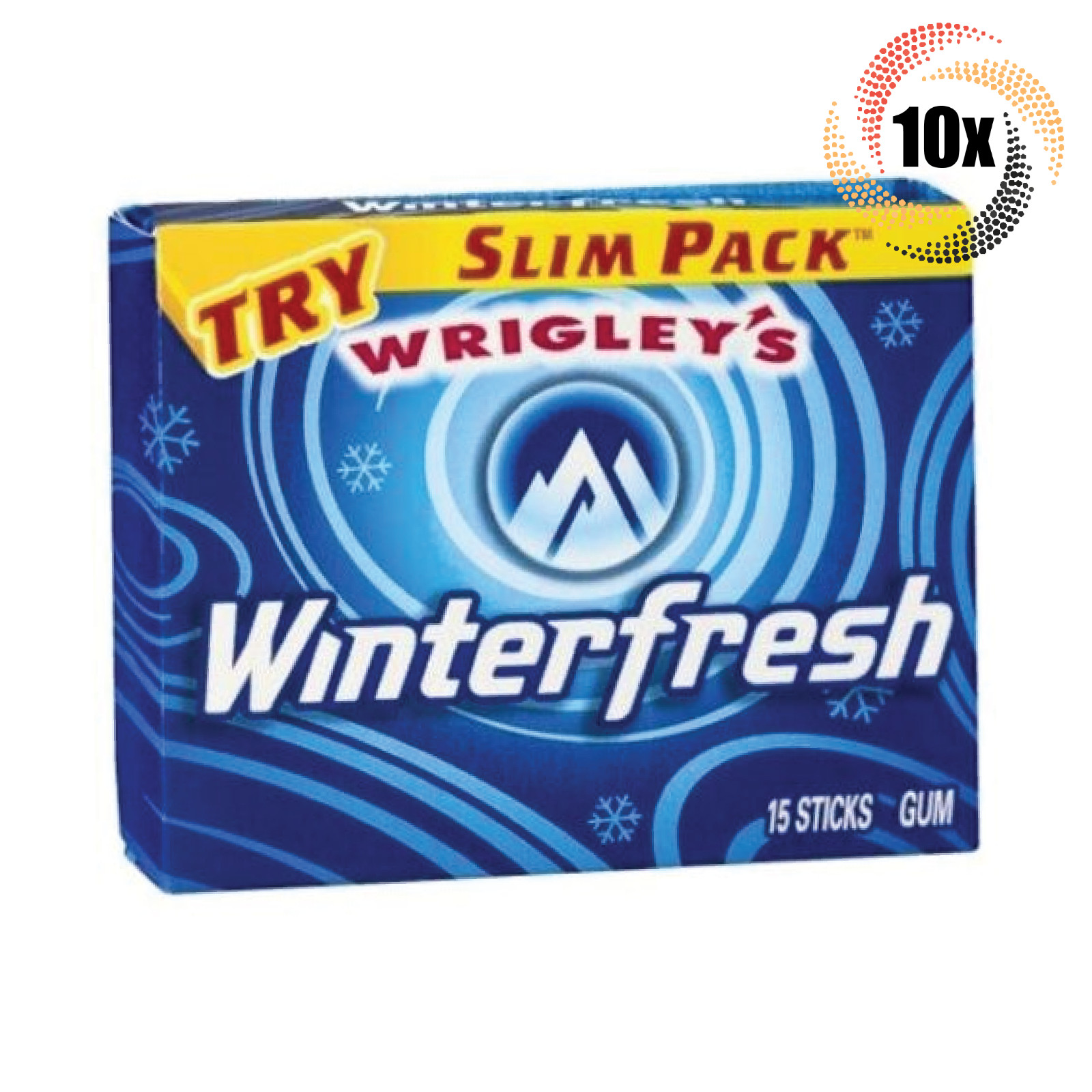 Полная коробка из 10 упаковок жевательной резинки Wrigleys Winterfresh Slim Pack 15 палочек в упаковке 4790₽