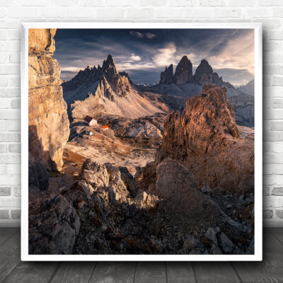 Tre Cime Di Lavaredo Italy Alps Lodge Mountain House Square Wall Art Print