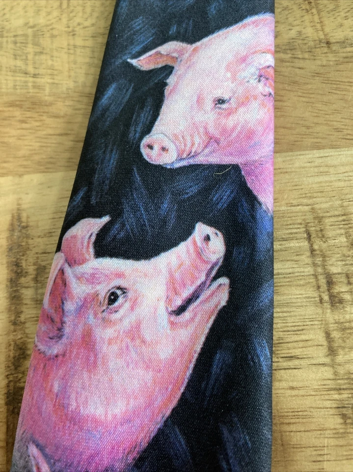 Corbata Ralph Marlin PIGS NEGRA ROSA De colección 1989 EE. UU. Foto 3 de 4