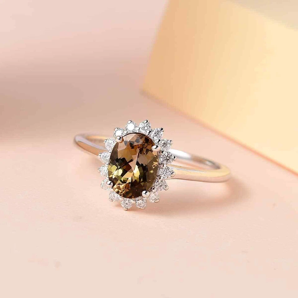 Anillo Premium Dorado Tanzanita y Moissanita 1.85ctw en Oro Blanco 10K Talla 7 Foto 2 de 4