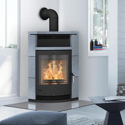 Fireplace Lyon Kaminofen 8 kW Speckstein Naturstein Stahl Schwarz Eckkamin