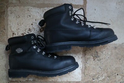 yuu Black Leather HARLEY DAVIDSON 91144 Laced Steel Toe Work Riding