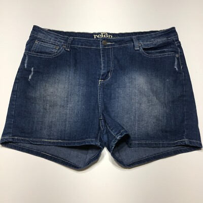 Reign by Deb Shorts Womens Size 35** Denim Jean Distressed Mid Rise Faded Blue