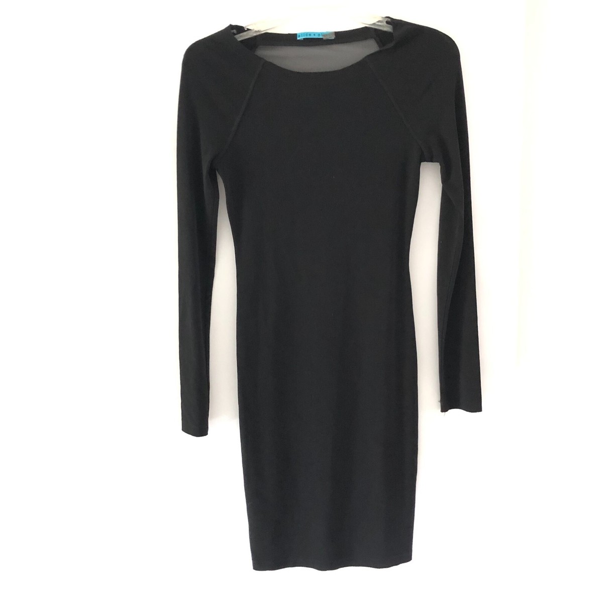 Alice + Olivia Women Black Body Cone Mini Dress Size XS Back Mesh Long  Sleeve