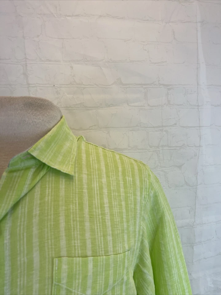 PRIMAVERA/VERANO Tommy Bahama Para hombres Verde Lima Rayas Mezcla de Lino Camisa de Vestir L $98 Foto 2 de 4