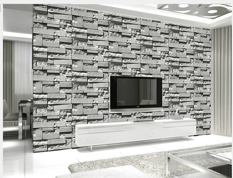 3D Slate Dark Grey Realistic Stone Brick Wallpaper Effect Textured Wall