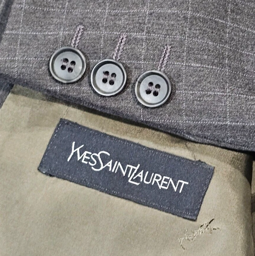 Chaqueta Blazer Yves Saint Laurent 100% Lana Taupe Cuadros Talla 43R Foto 2 de 4