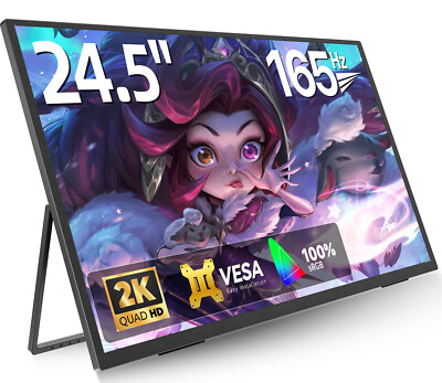 24.5 Inch 2K Portable Monitor 165Hz 2560x1440 PC Screen FreeSync for Gamers PS5