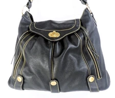 MAXXIMUM NEW YORK Black Pebbled Leather Shoulder Bag Handbag Zip Flap Vintage