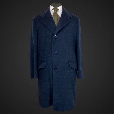Vintage Overcoat Coat Wool 42  Heavy Dark Blue Thick Smart City Work Mid Length 