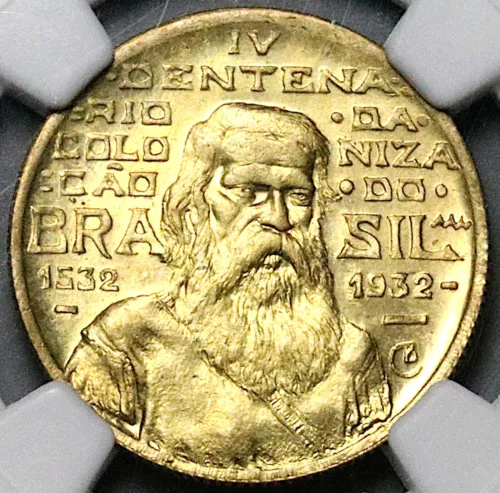 1932 NGC MS 65  Brazil 500 Reis Colonization Joao Ramalho 34K Coins (23120901C)