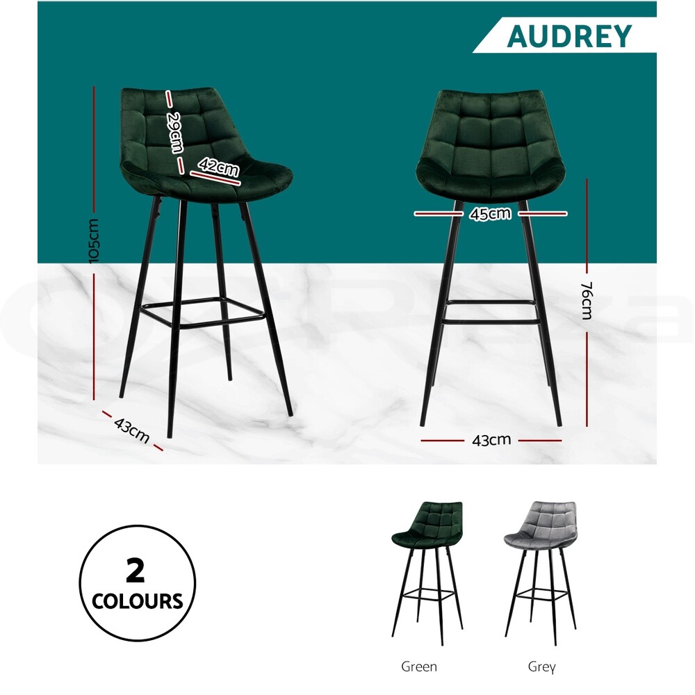 Artiss 2x Bar Stools Metal Bar Stool Velvet Backrest Kitchen Dining