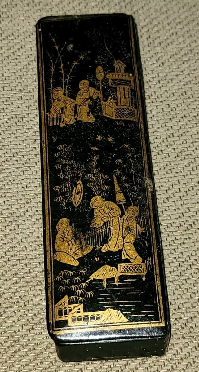 19th Century Chinese Black with Gilt Lacquerware Game Box 19th Century Chinese Black with Gilt Lacquerware Game Box