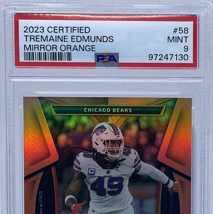 Tremaine Edmunds PSA 9 - 2023 Panini Certified ‘Mirror Orange’ /149 Bills, Bears - Image 2 of 4