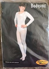 girls NEW NIP BODYSUIT solid white DANCE WEAR LONG SLEEVE size large 12/14 NICE 