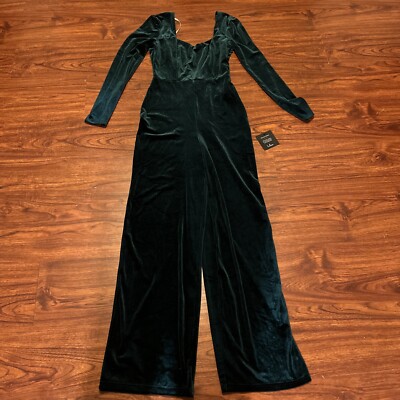 NWT Lulus Jumpsuit Womens Sz M Green Velvet Backless Instant Stunner Party A3