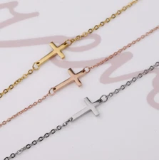 8-10" Rose Gold Silver Gold Stainless Steel Cross Anklet Foot Chain Women PE49