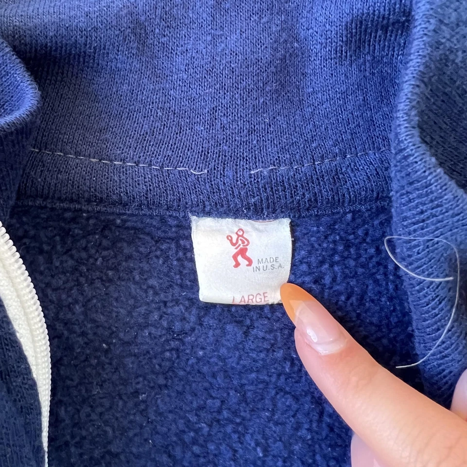 Chaqueta deportiva vintage para hombre grande azul marino rojo blanco cremallera rayas raglán hecha en EE. UU. AÑOS 70 Foto 2 de 4
