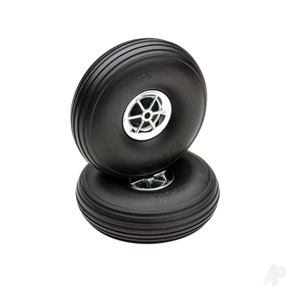 Dubro 3-1/4in Diameter Chrome Treaded Wheels (2) For RC Model Planes