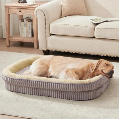Orthopedic Dog Bed Medium Bolster Pet Sofa Egg Crate Foam Washable Oval Cover