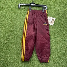 Vintage Adidas Track Pants Kids Large Nylon Maroon Yellow Lined Drawstring NWT